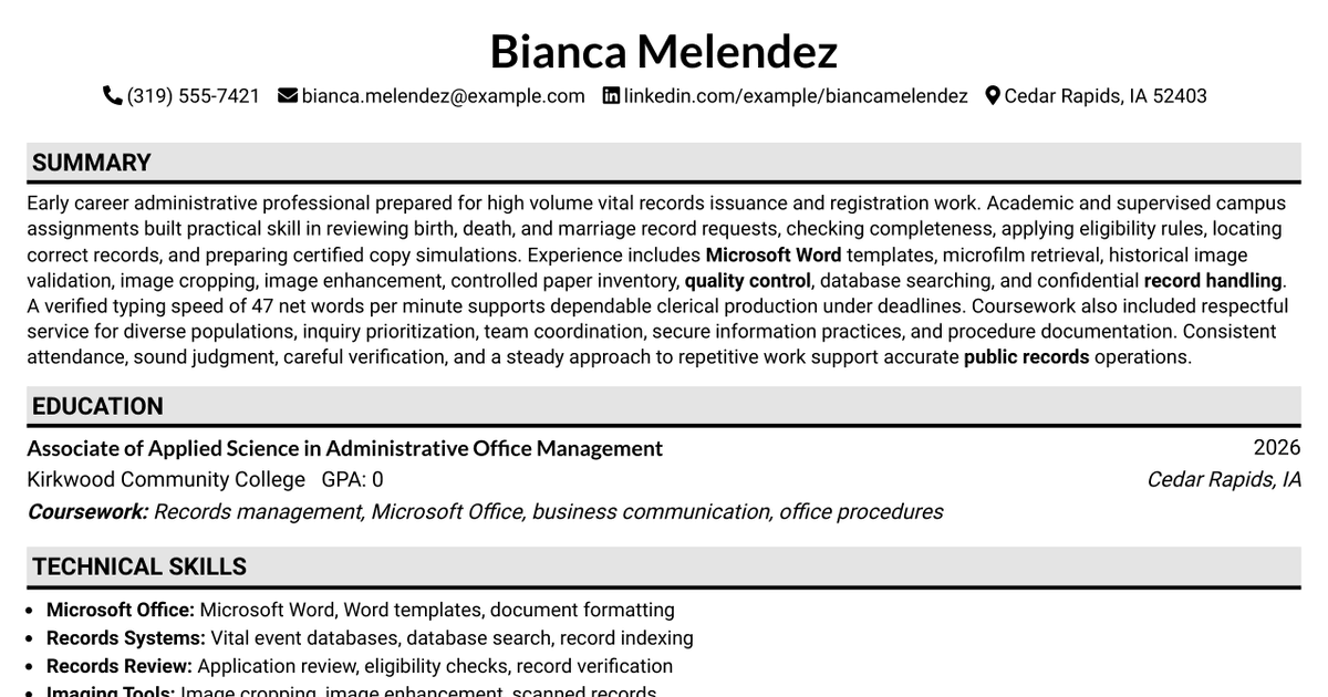 7 Vital Records Associate Resume Templates with Example