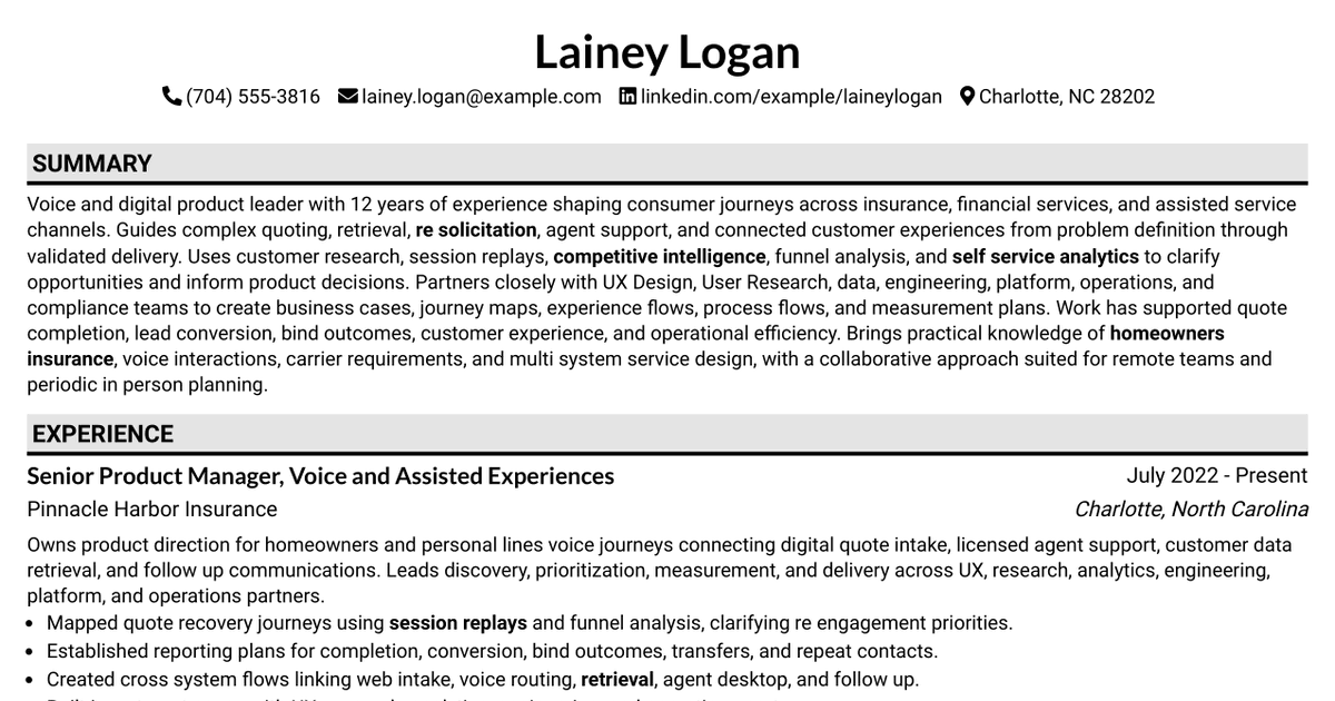 7 Voice Product Manager - Home Resume Templates with Example