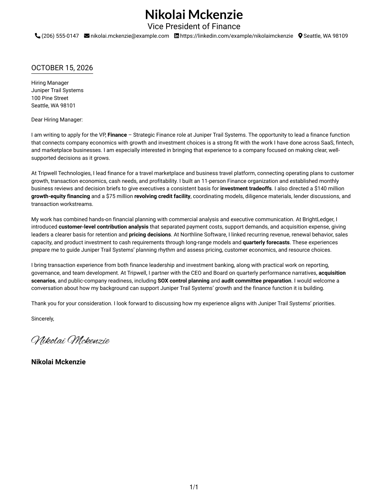 Cover letter example — page 1