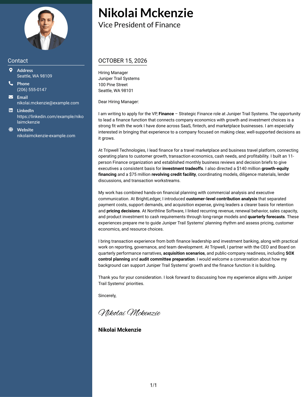 Cover letter example — page 1
