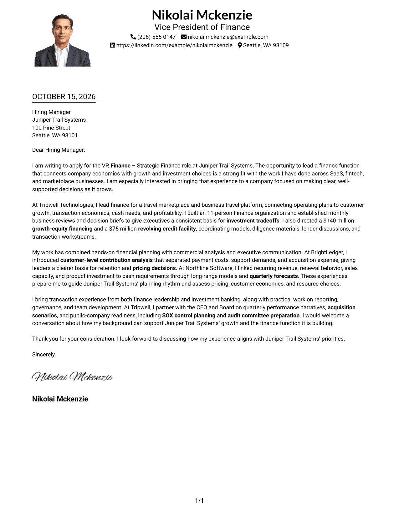 Cover letter example — page 1