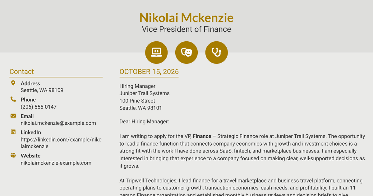 7 VP, Finance - Strategic Finance Cover Letter Templates with Example