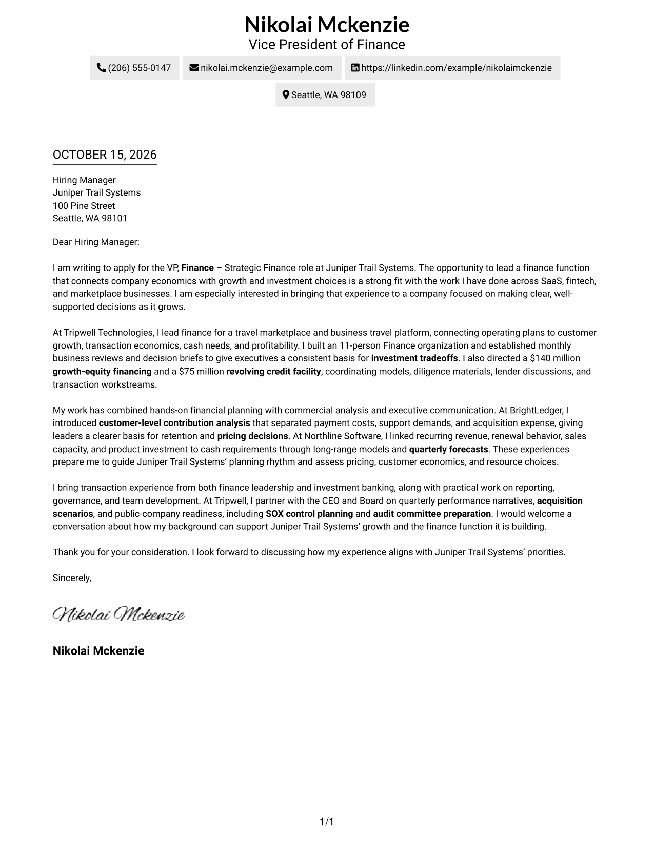 Cover letter example — page 1