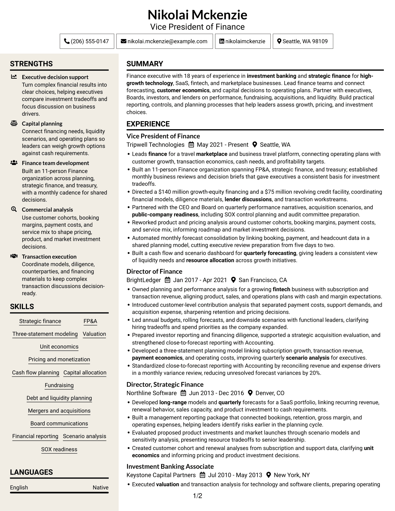 Resume example — page 1