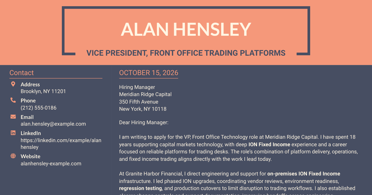 7 VP, Front Office Technology - ION Cover Letter Templates with Example