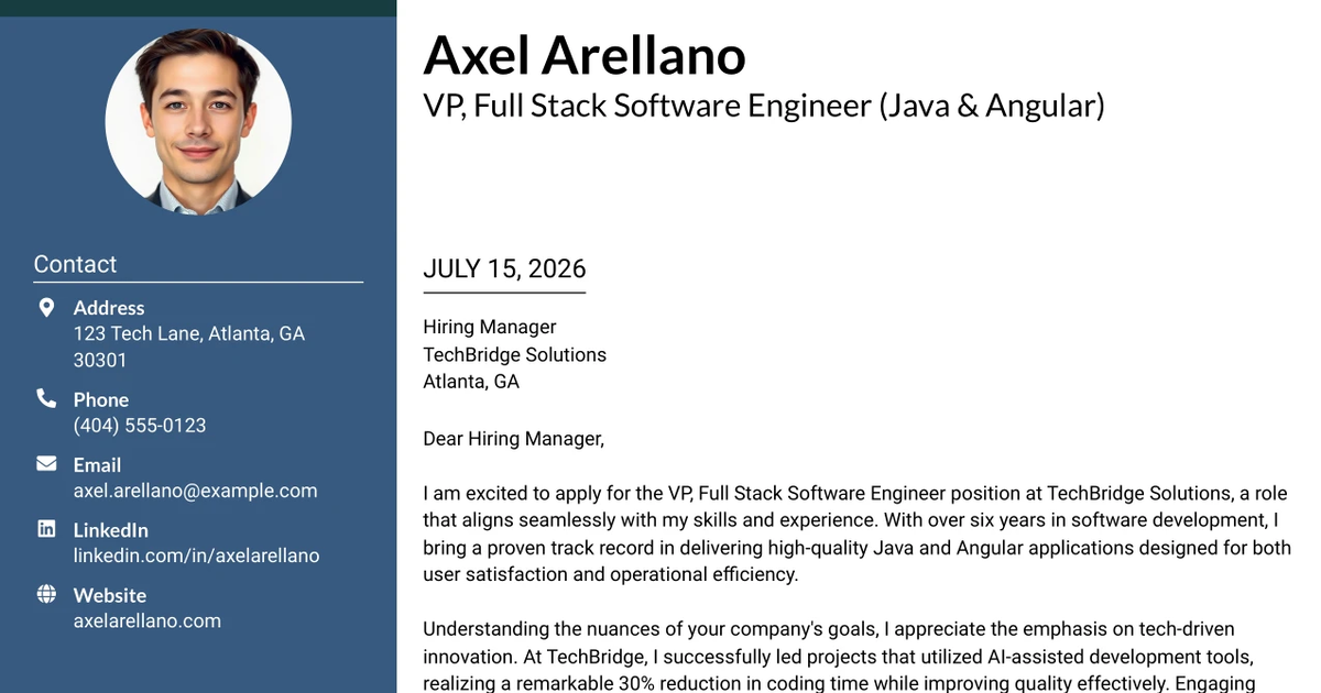 30+ VP, Full Stack Software Engineer (Java & Angular) Cover Letter Templates with Example 2026