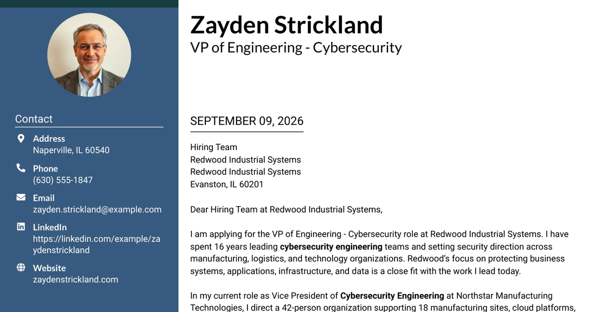 30+ VP of Engineering - Cybersecurity Cover Letter Templates with Example 2026