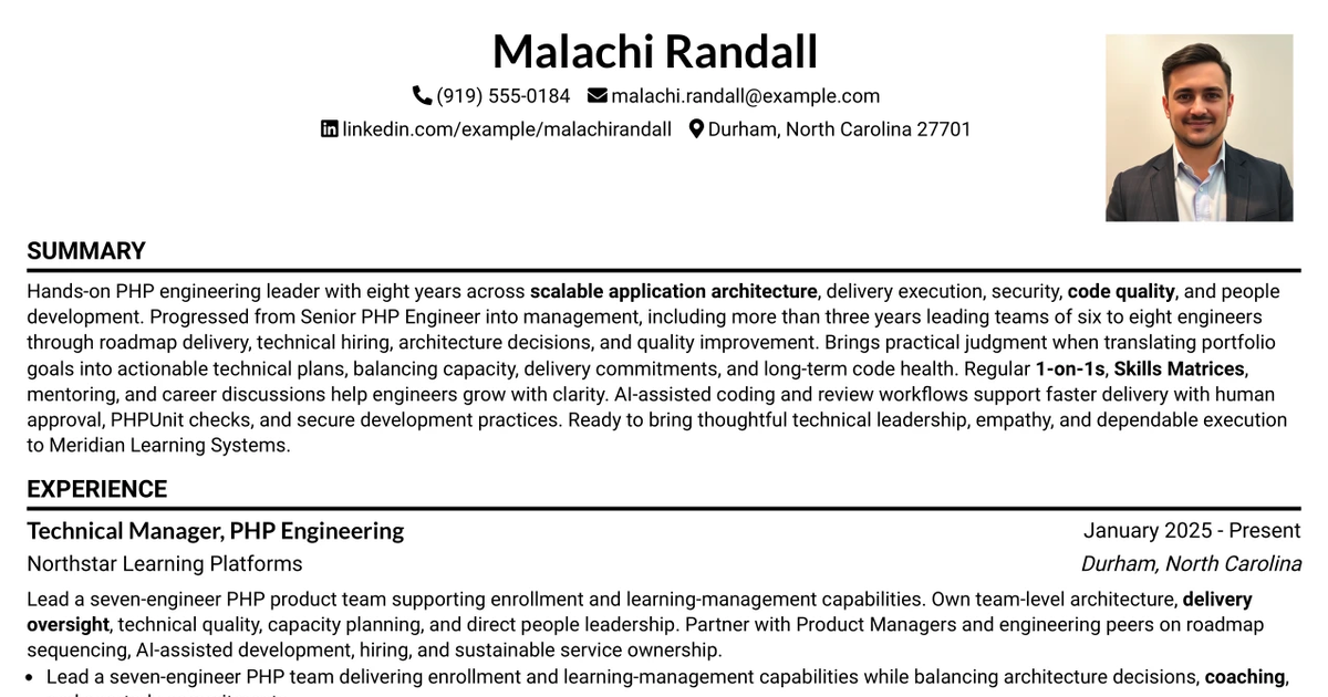 33 VP of Engineering - PHP Resume Templates with Example 2026 (ATS-Optimized)