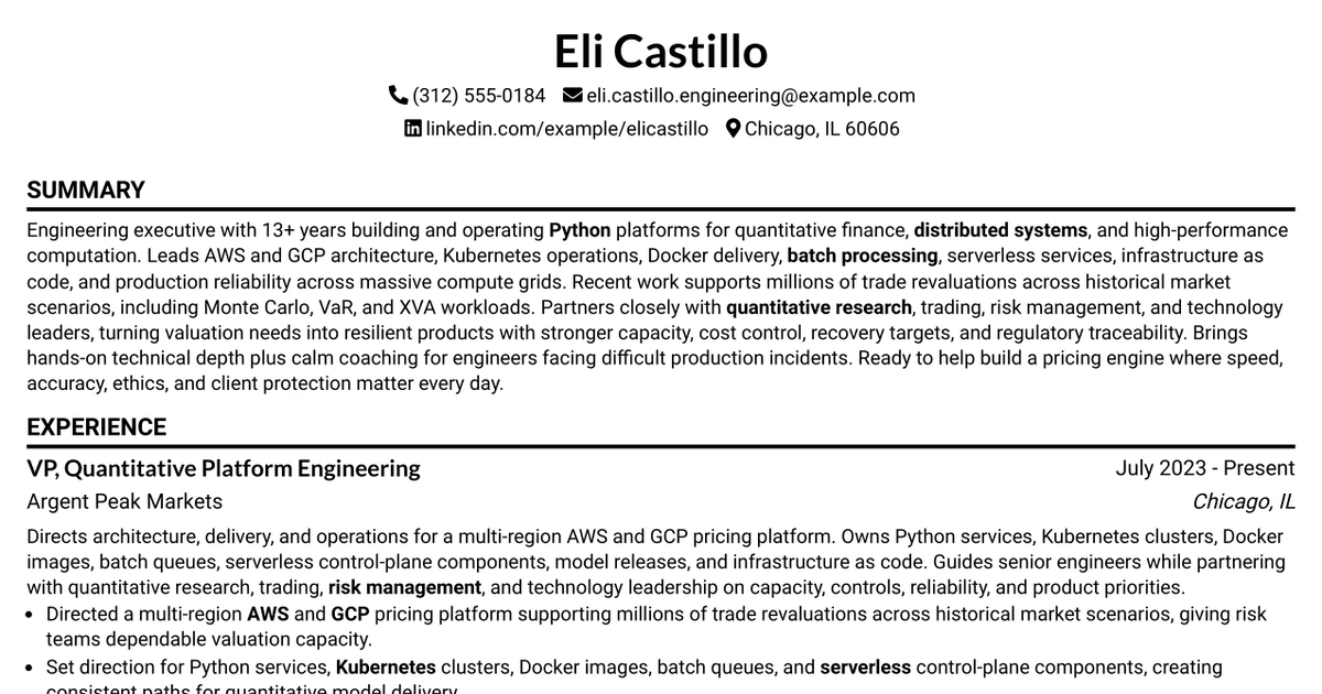 33 VP of Engineering - Python Resume Templates with Example 2026 (ATS-Optimized)