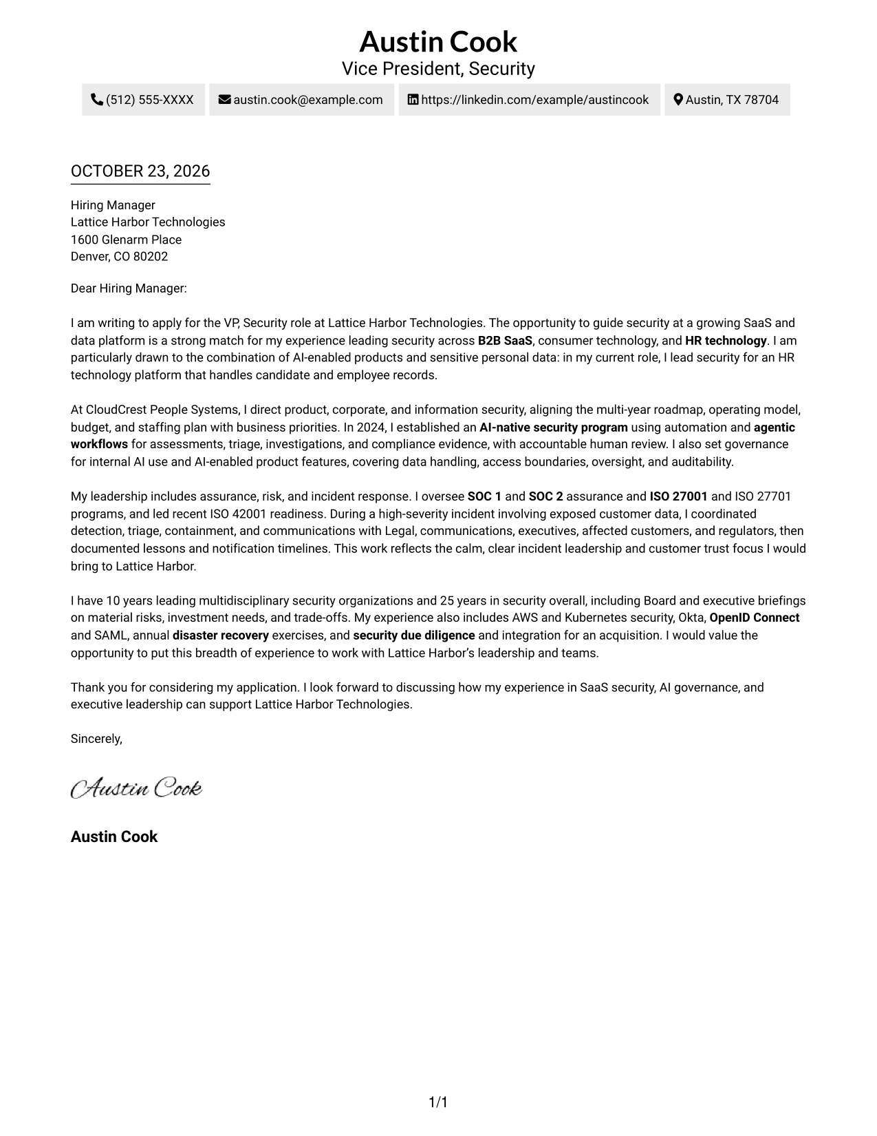 Cover letter example — page 1