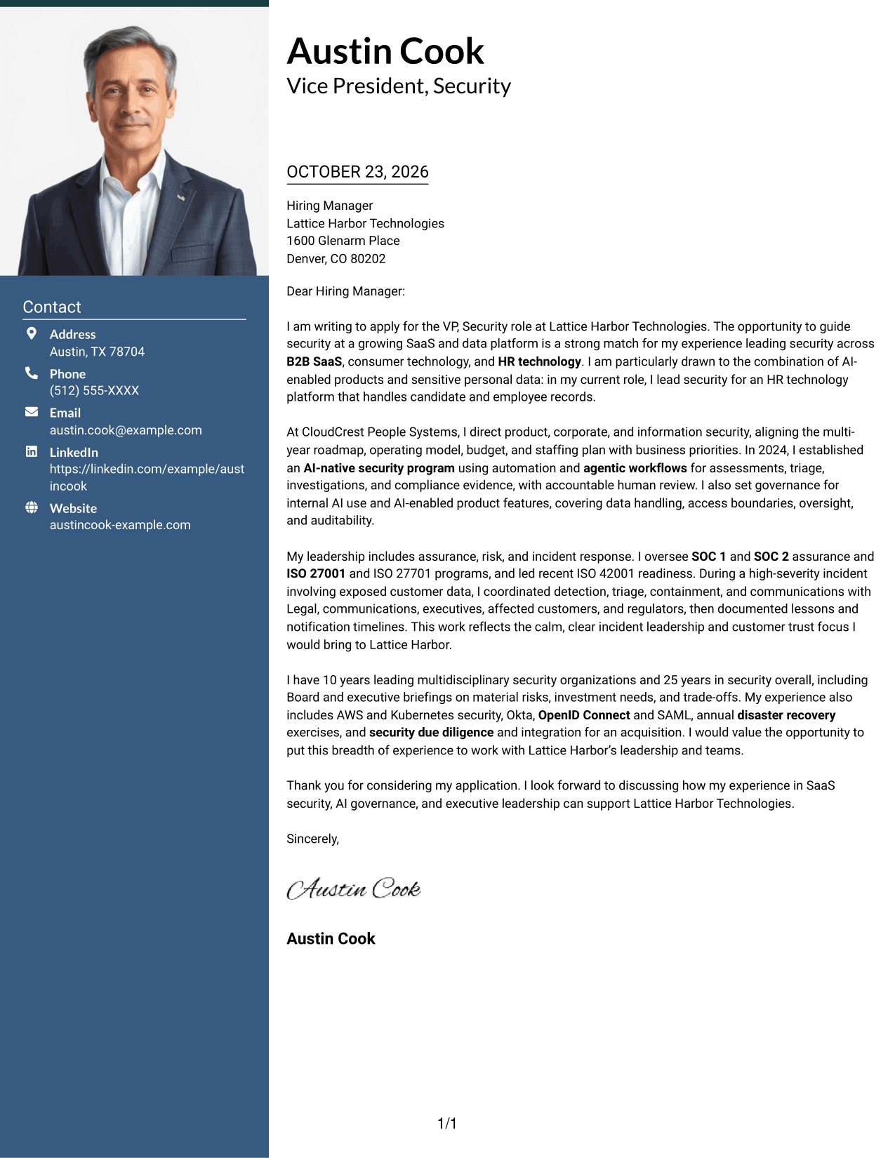Cover letter example — page 1