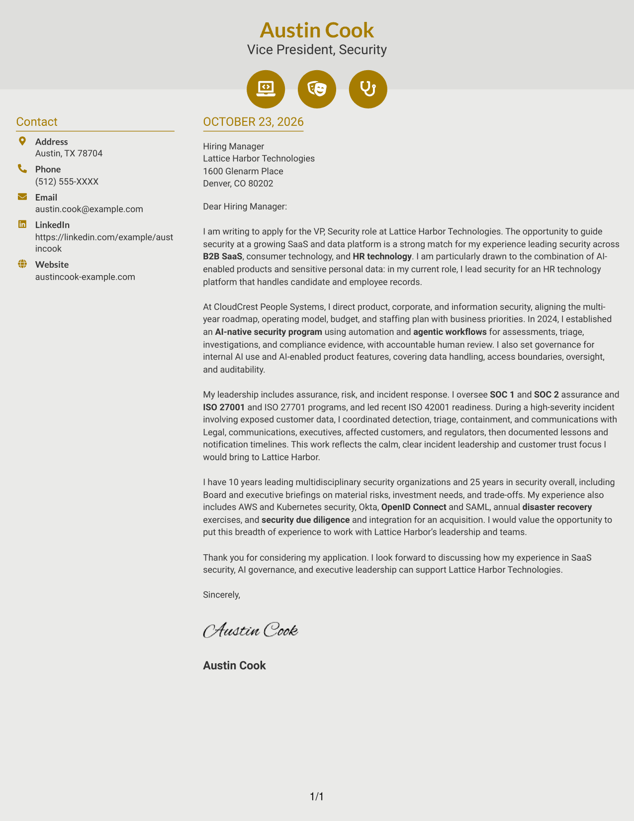 Cover letter example — page 1