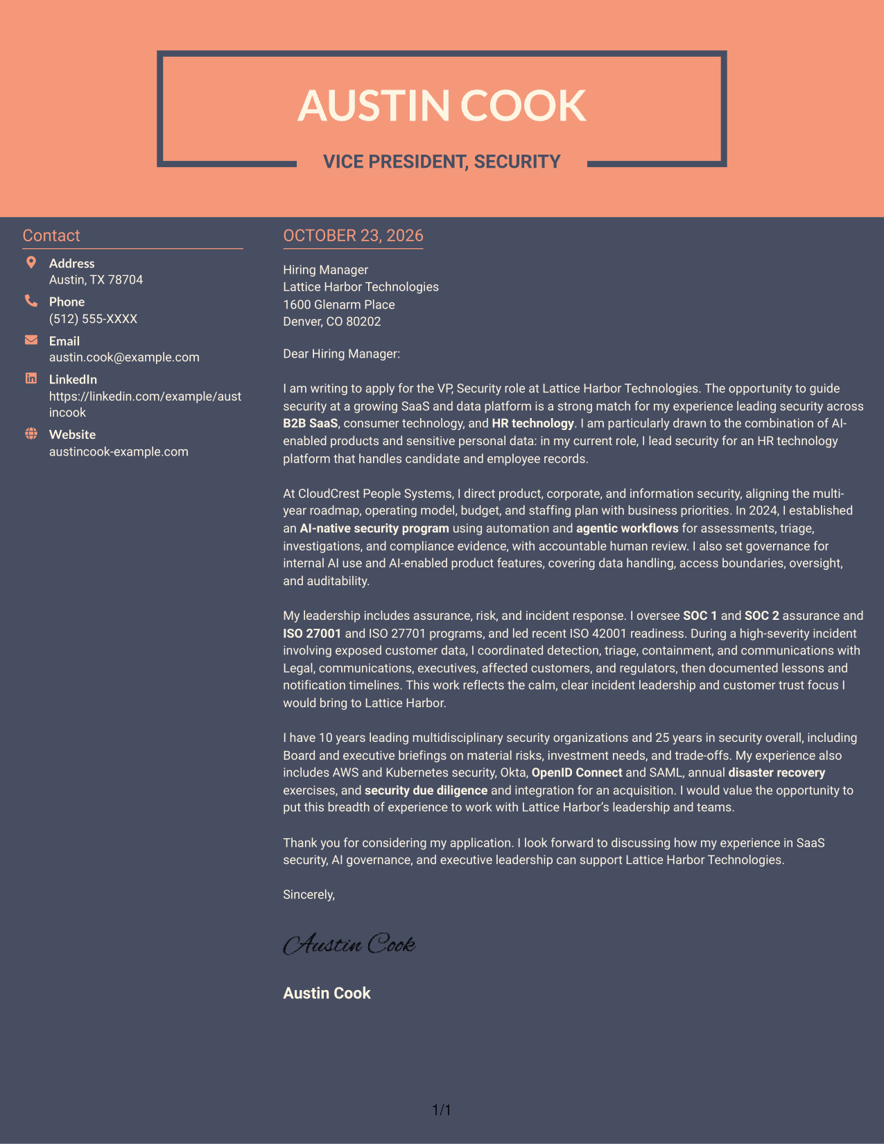 Cover letter example — page 1