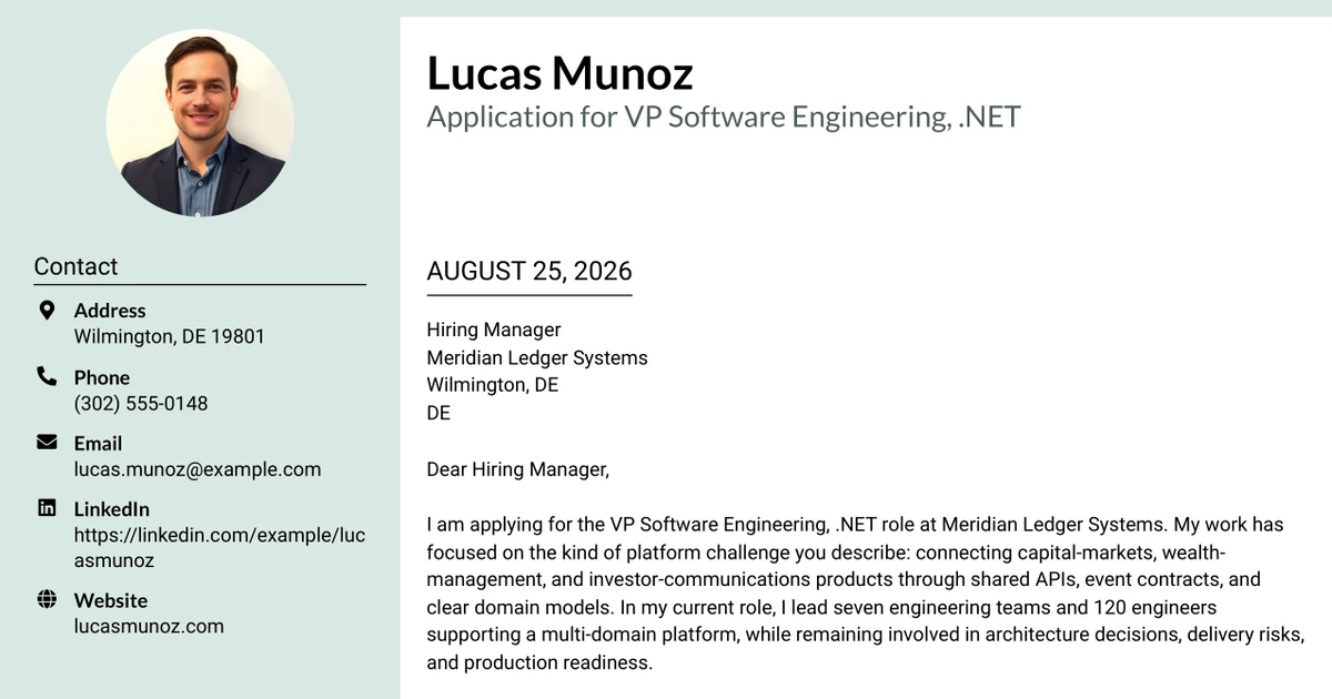 30+ VP Software Engineering, .NET Cover Letter Templates with Example 2026