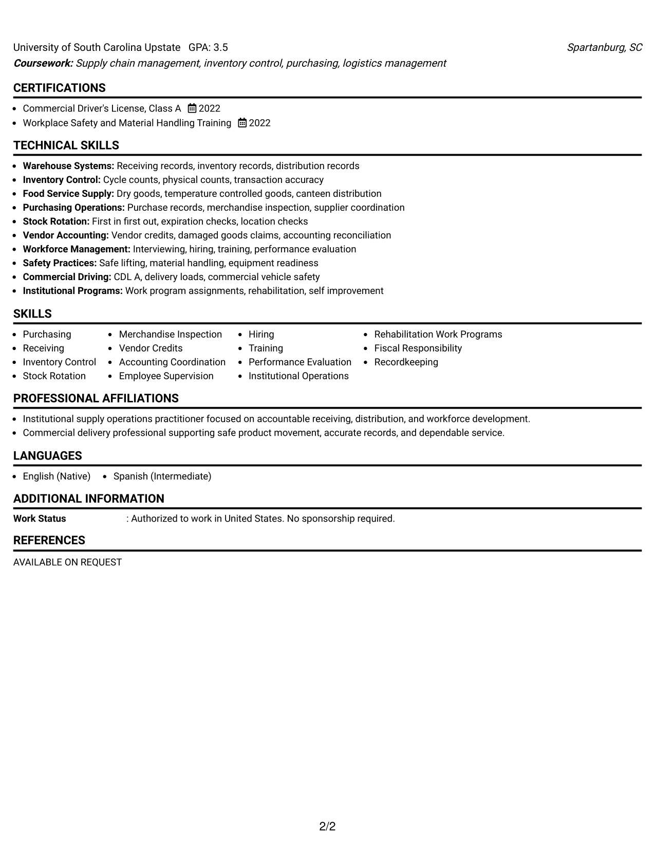 Resume Example Page 2