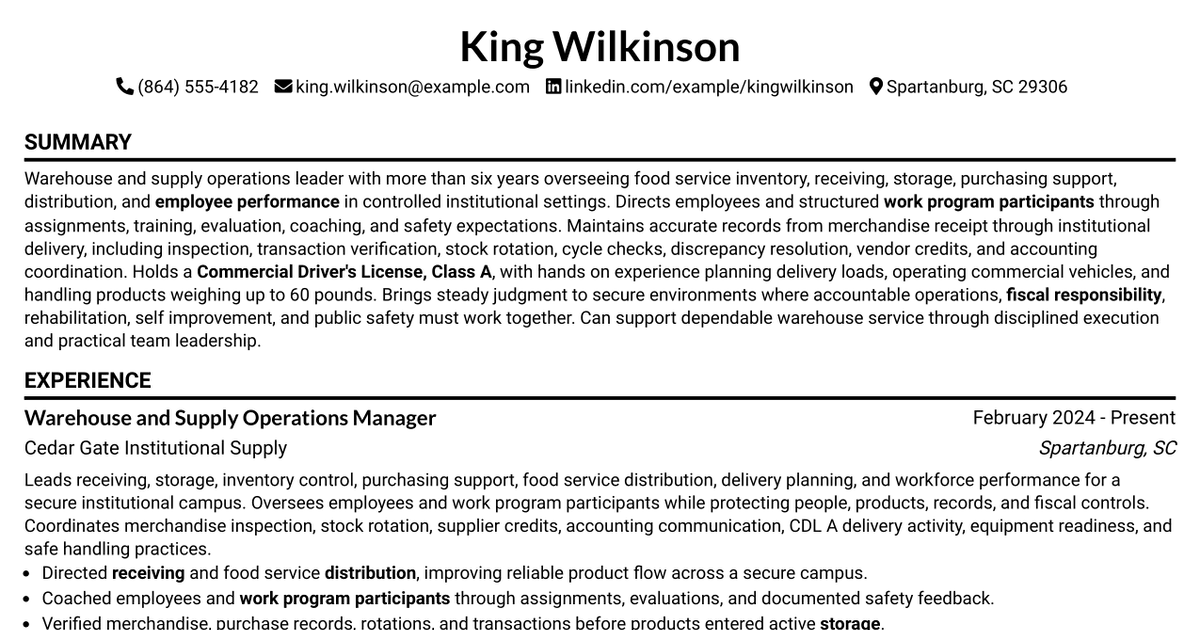 7 Warehouse and Supply Operations Manager Resume Templates with Example