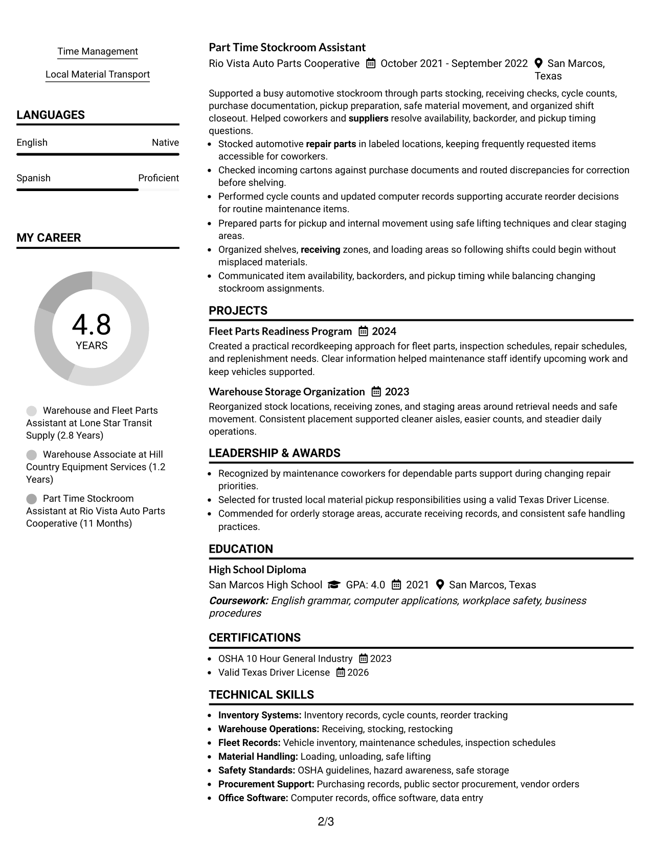 Resume Example Page 2