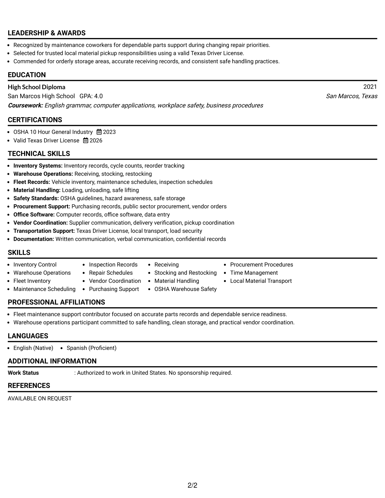 Resume Example Page 2