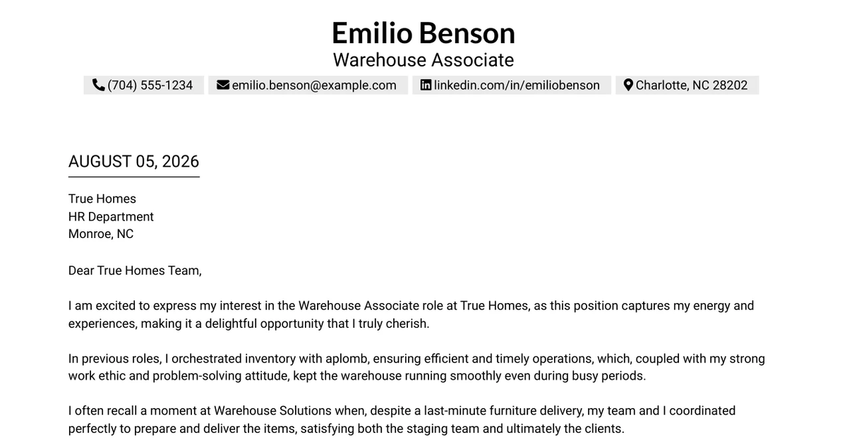 30+ Warehouse Associate Cover Letter Templates with Example 2026