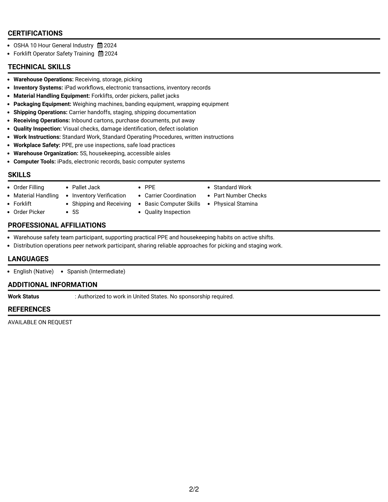 Resume Example Page 2