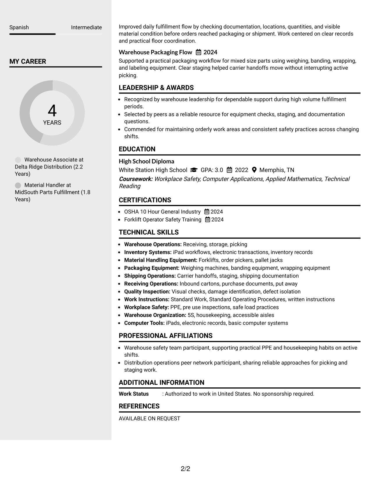 Resume Example Page 2