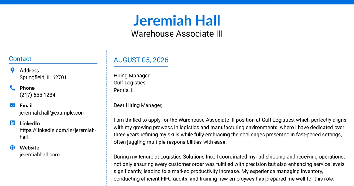 30+ Warehouse Associate III Cover Letter Templates with Example 2026