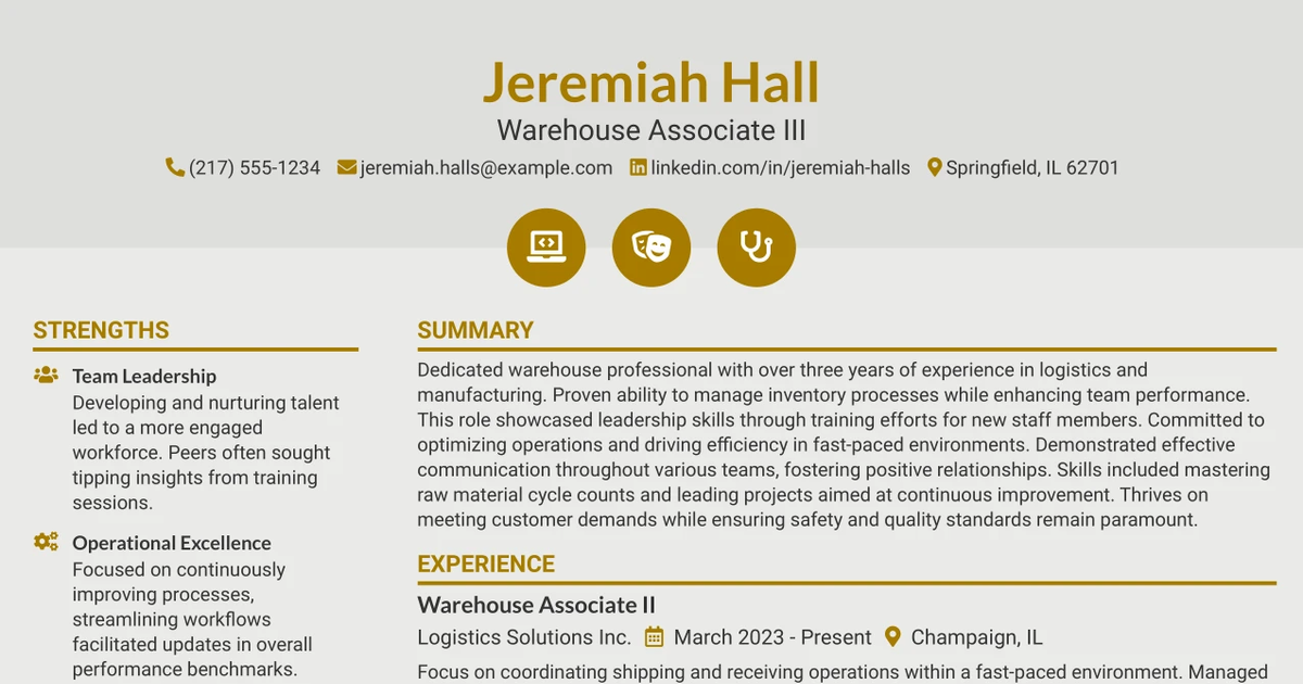 33 Warehouse Associate III Resume Templates with Example 2026 (ATS-Optimized)