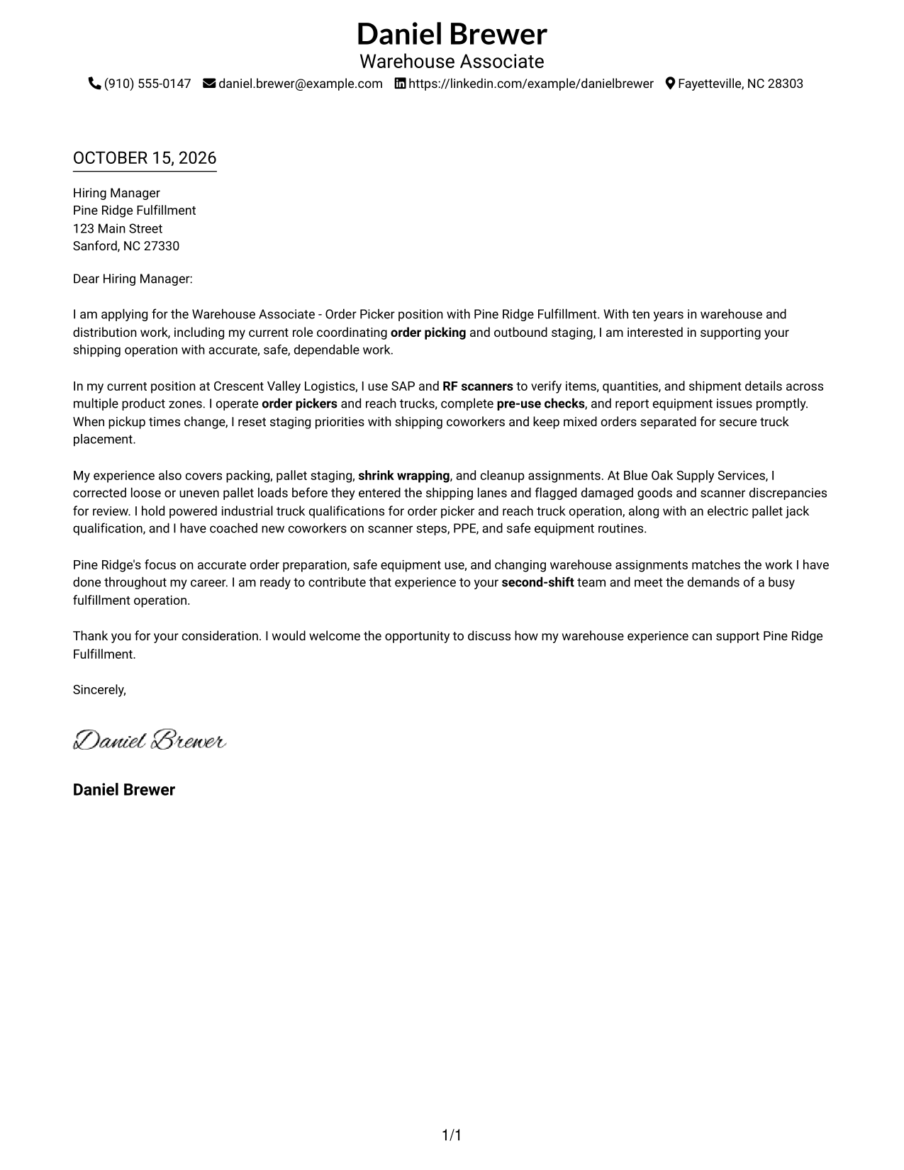 Cover letter example — page 1