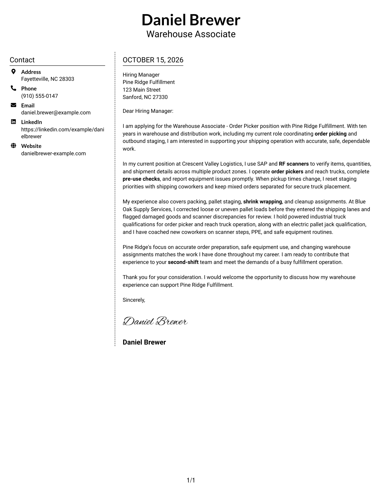 Cover letter example — page 1
