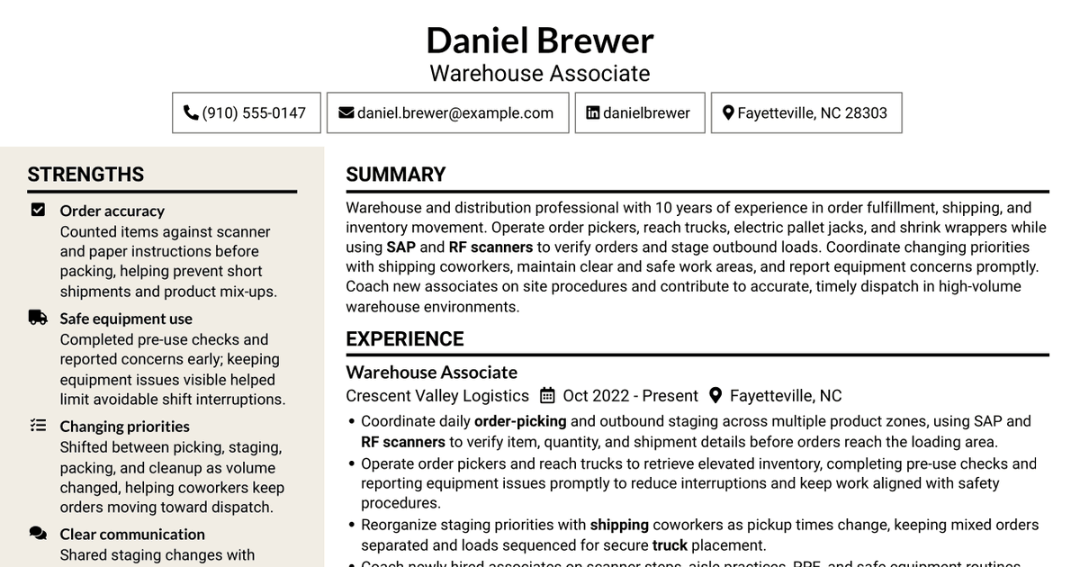 7 Warehouse Associate - Order Picker Resume Templates with Example