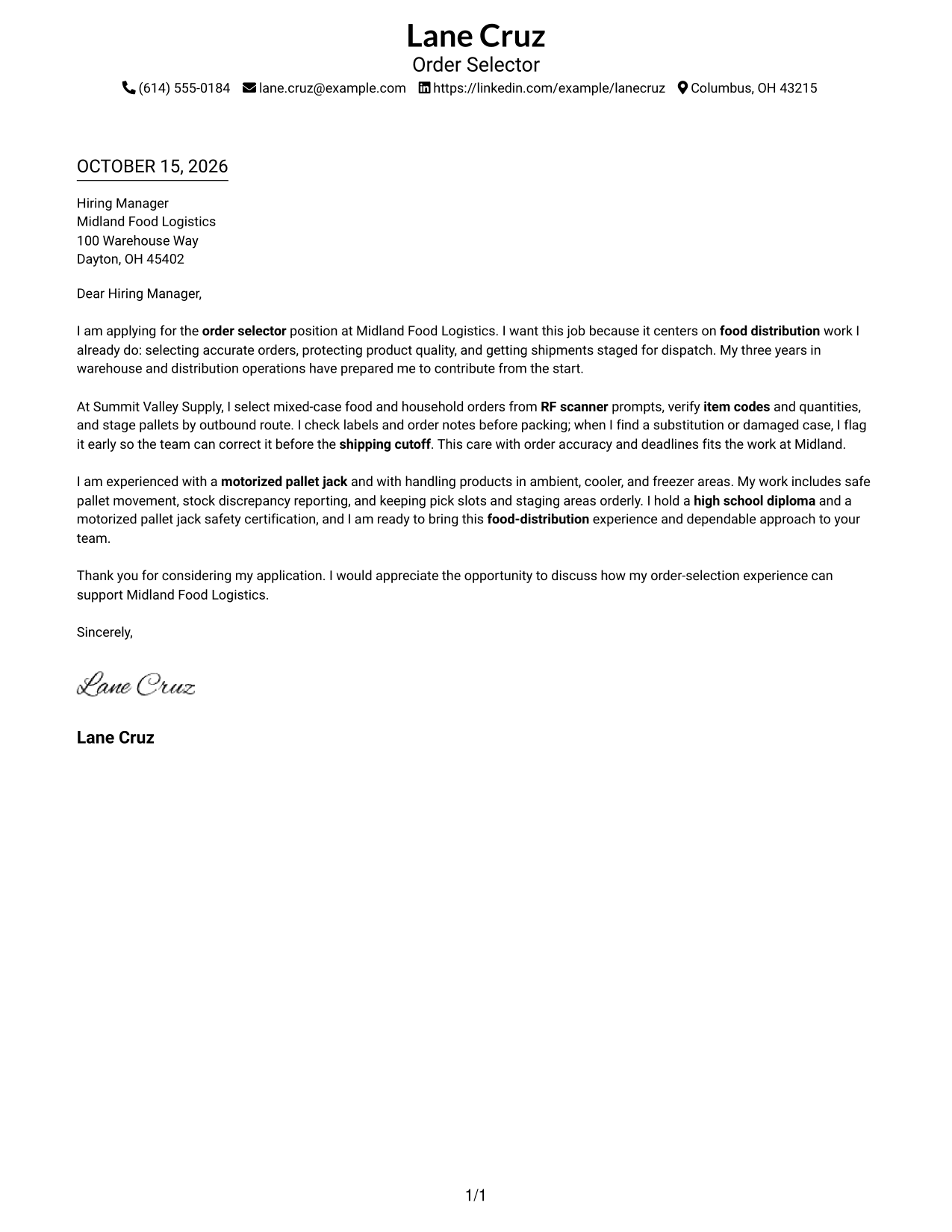 Cover letter example — page 1