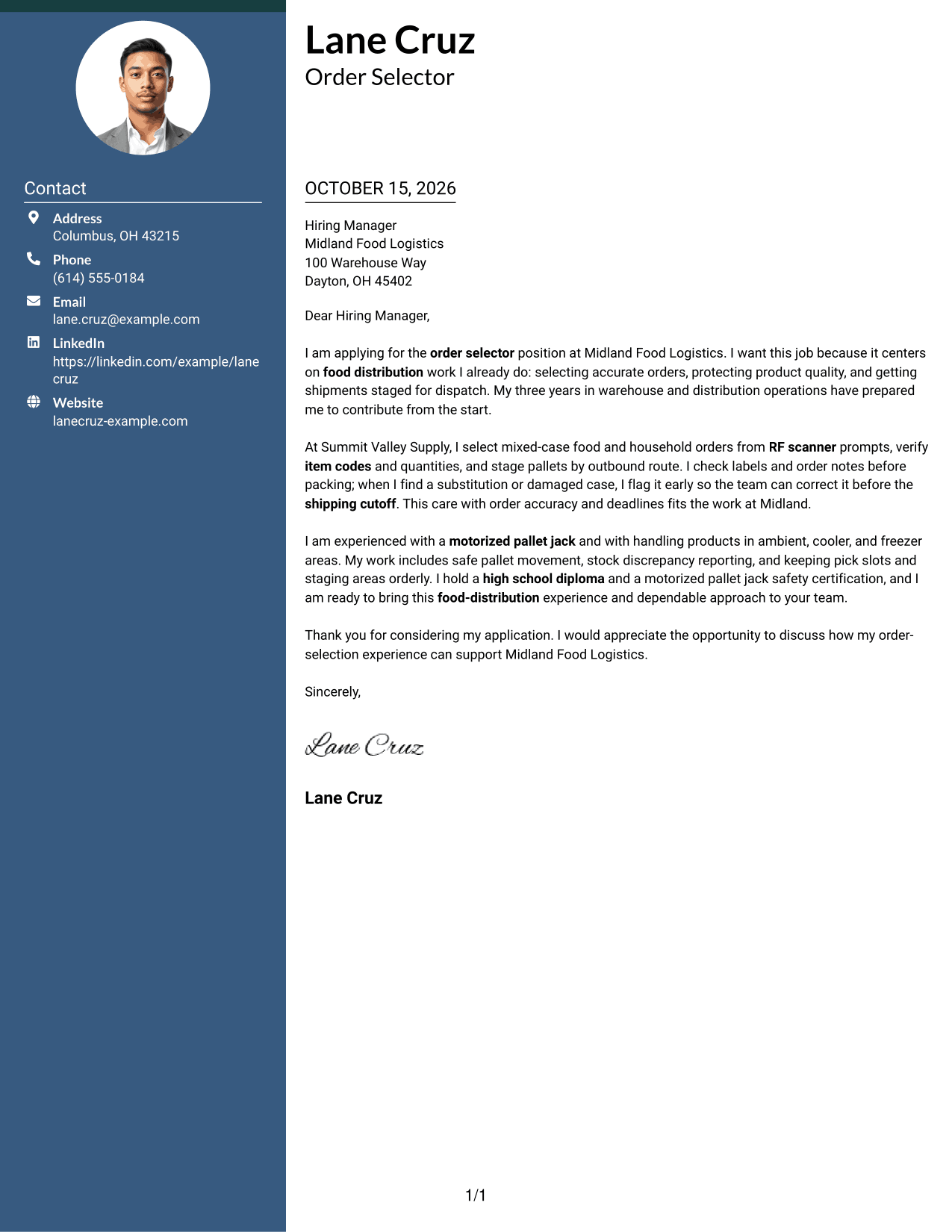 Cover letter example — page 1