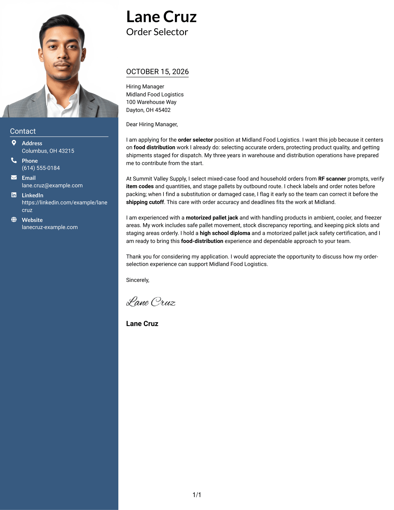 Cover letter example — page 1