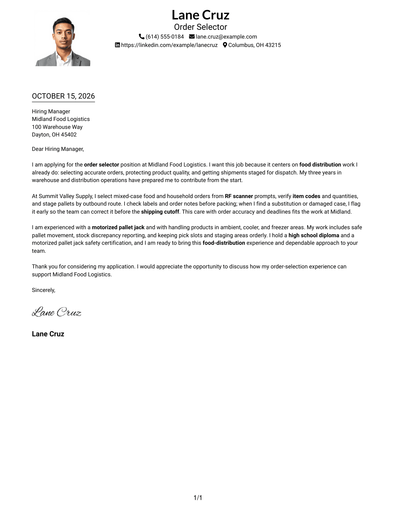 Cover letter example — page 1