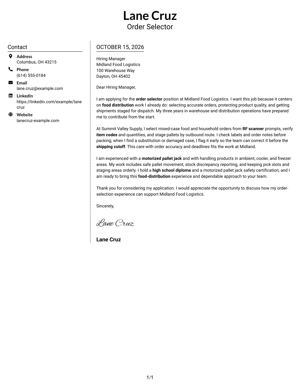 Cover letter example — page 1