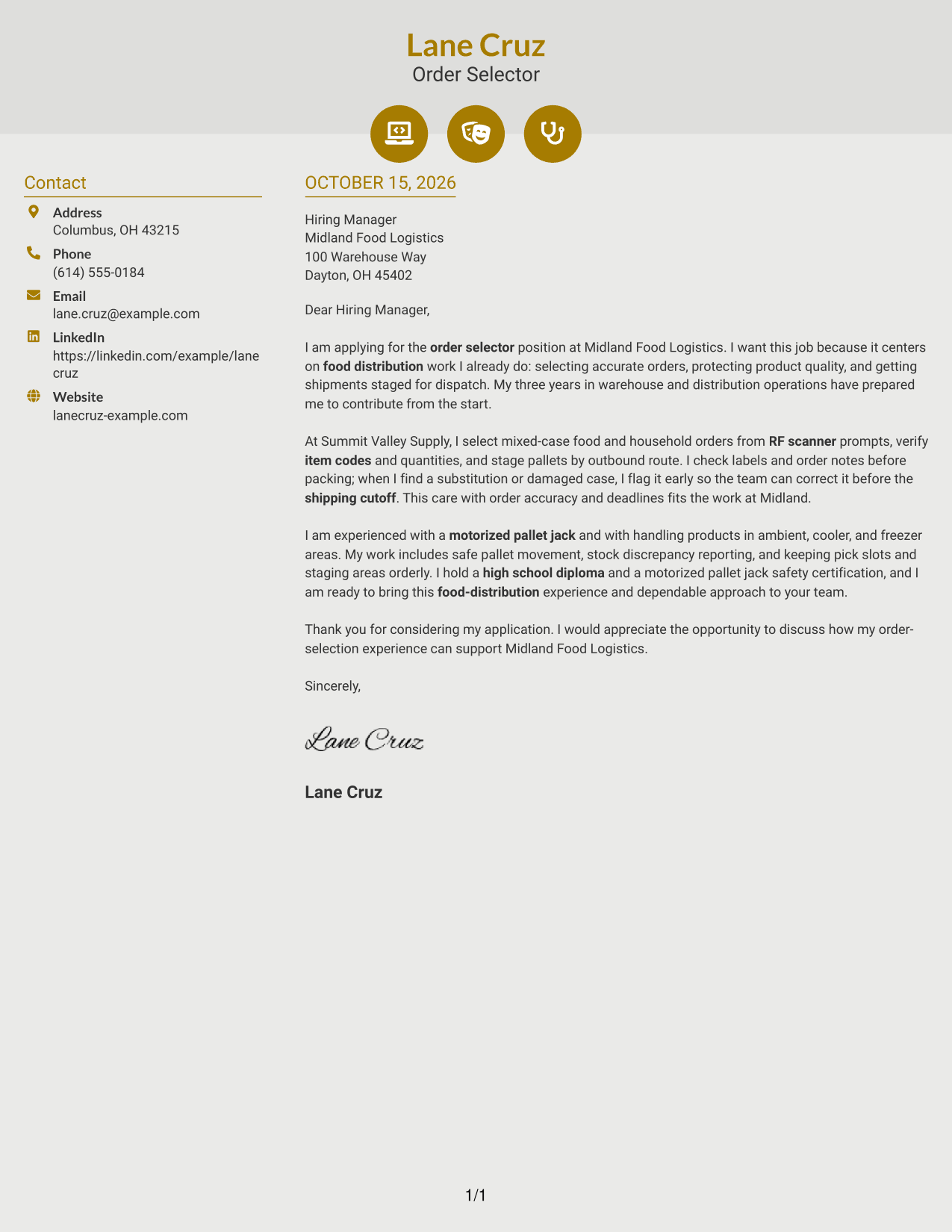 Cover letter example — page 1
