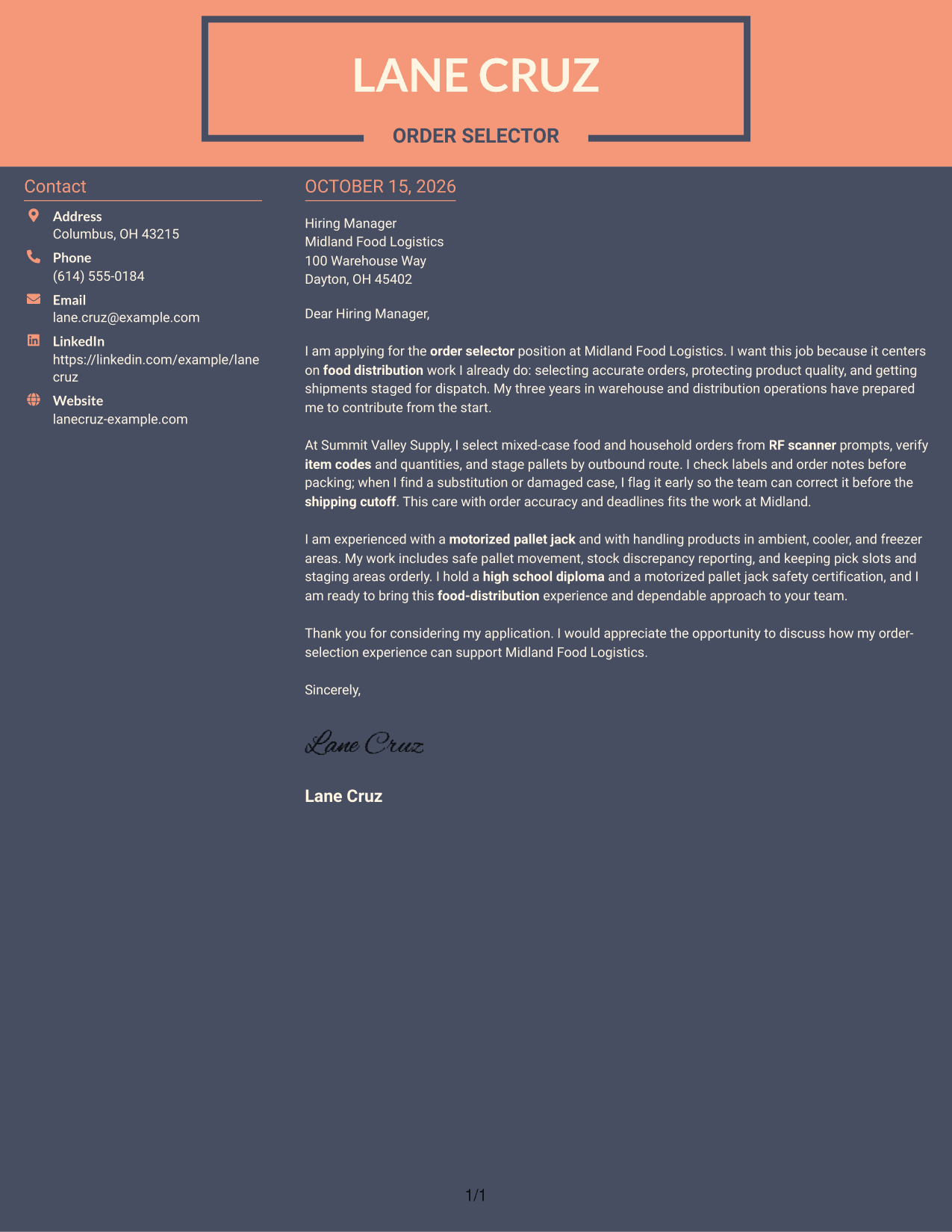 Cover letter example — page 1