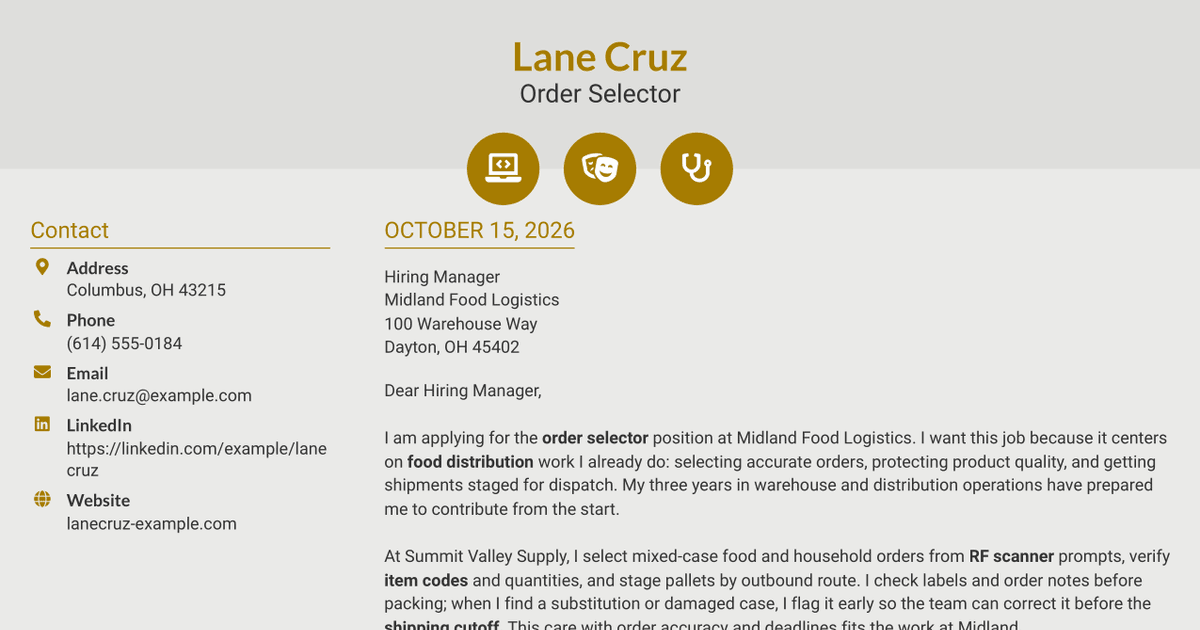 7 Warehouse Associate - Order Selector Cover Letter Templates with Example