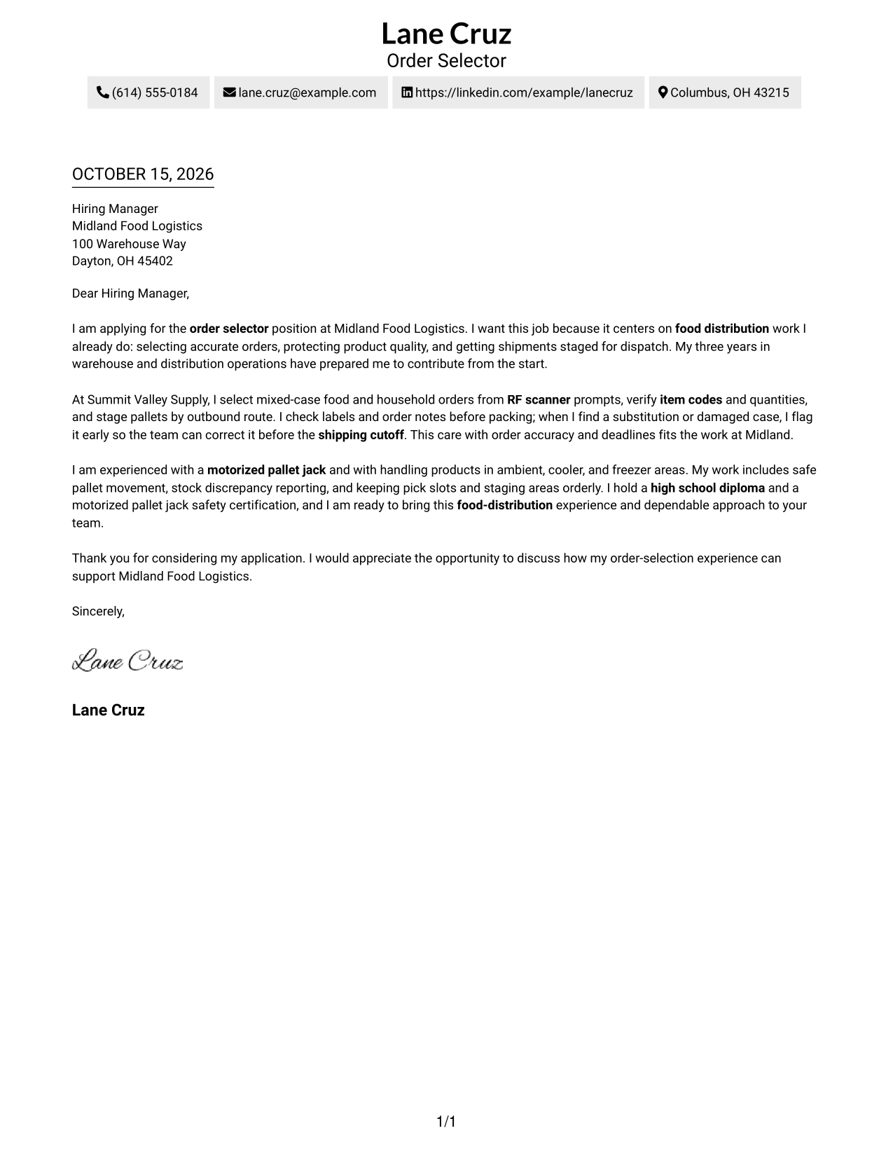 Cover letter example — page 1