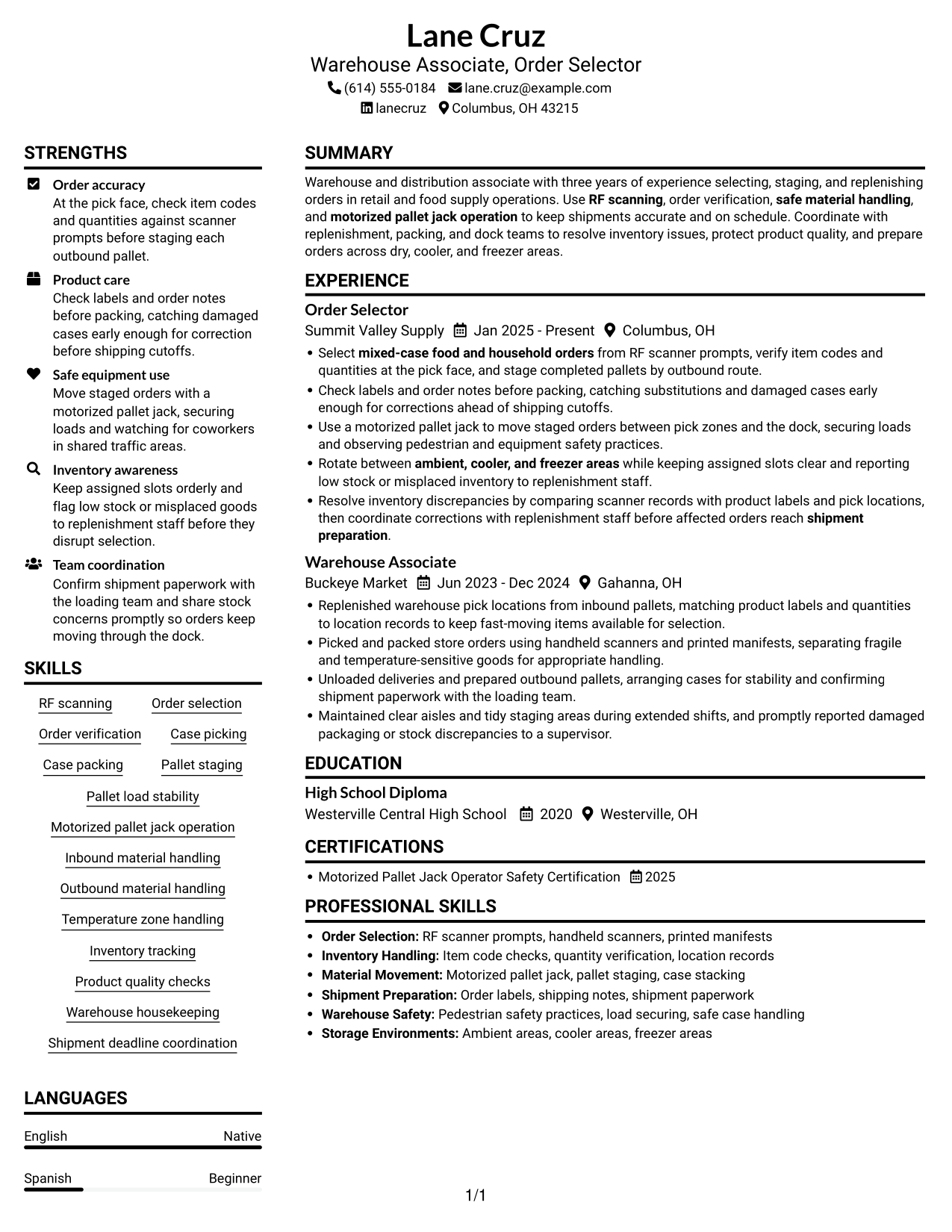 Resume example — page 1