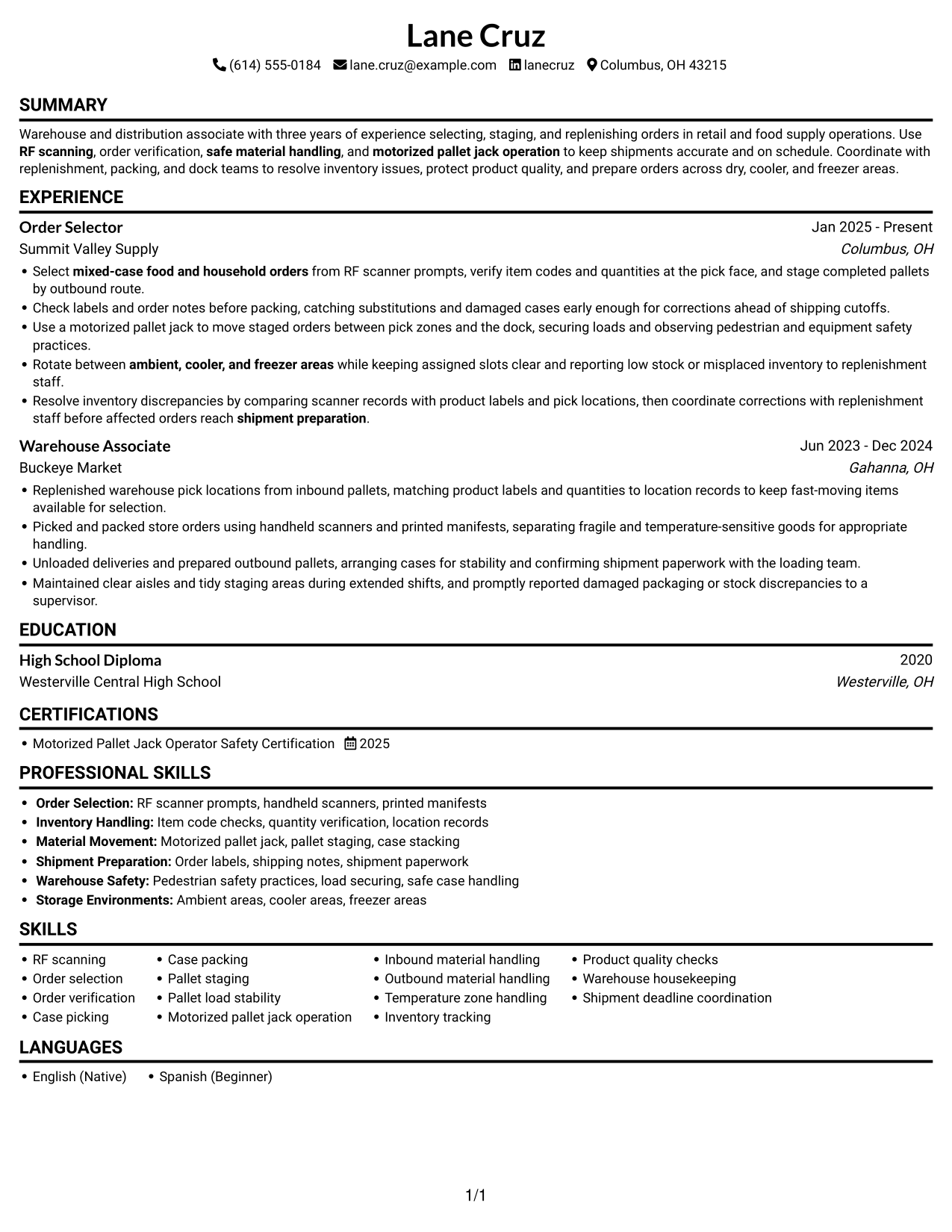 Resume example — page 1