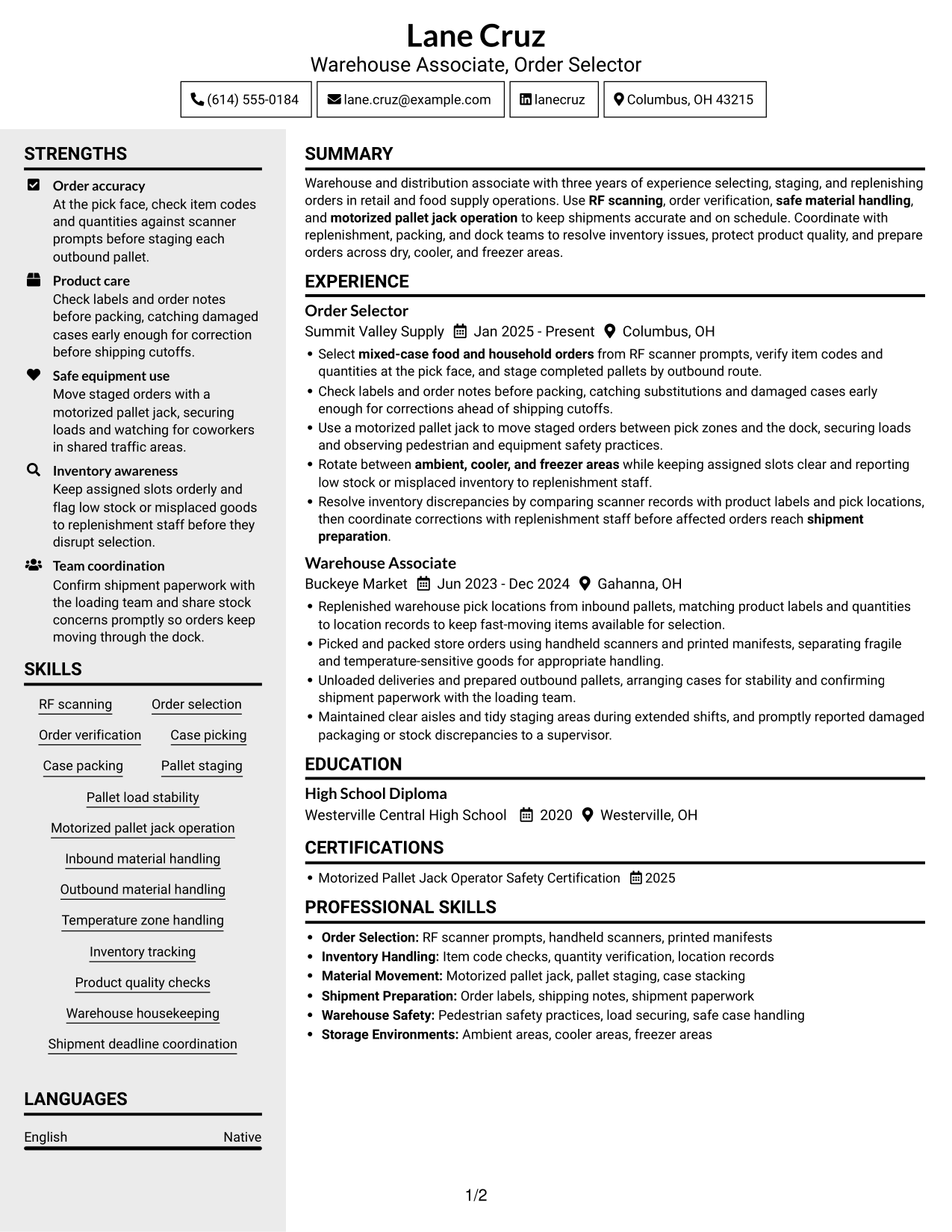 Resume example — page 1