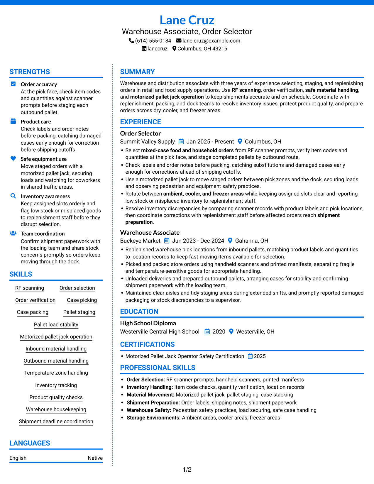 Resume example — page 1