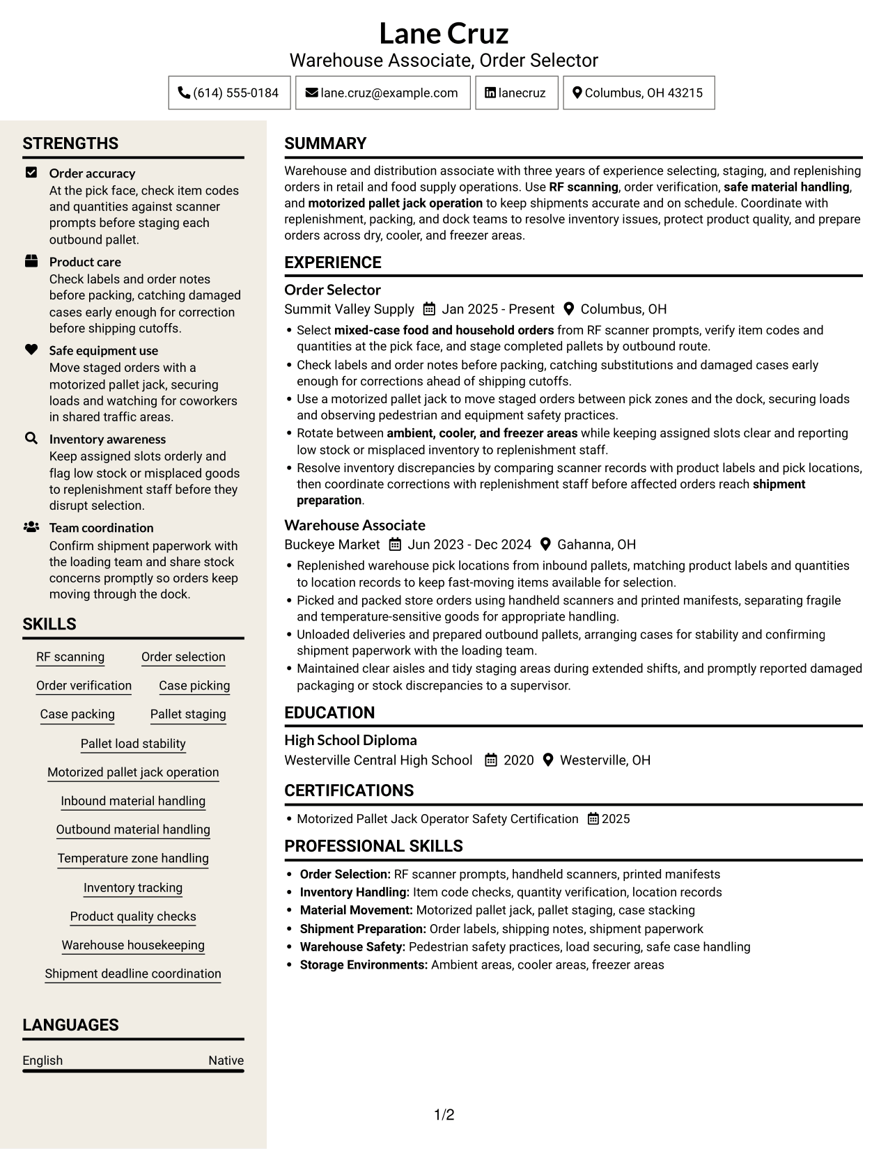 Resume example — page 1