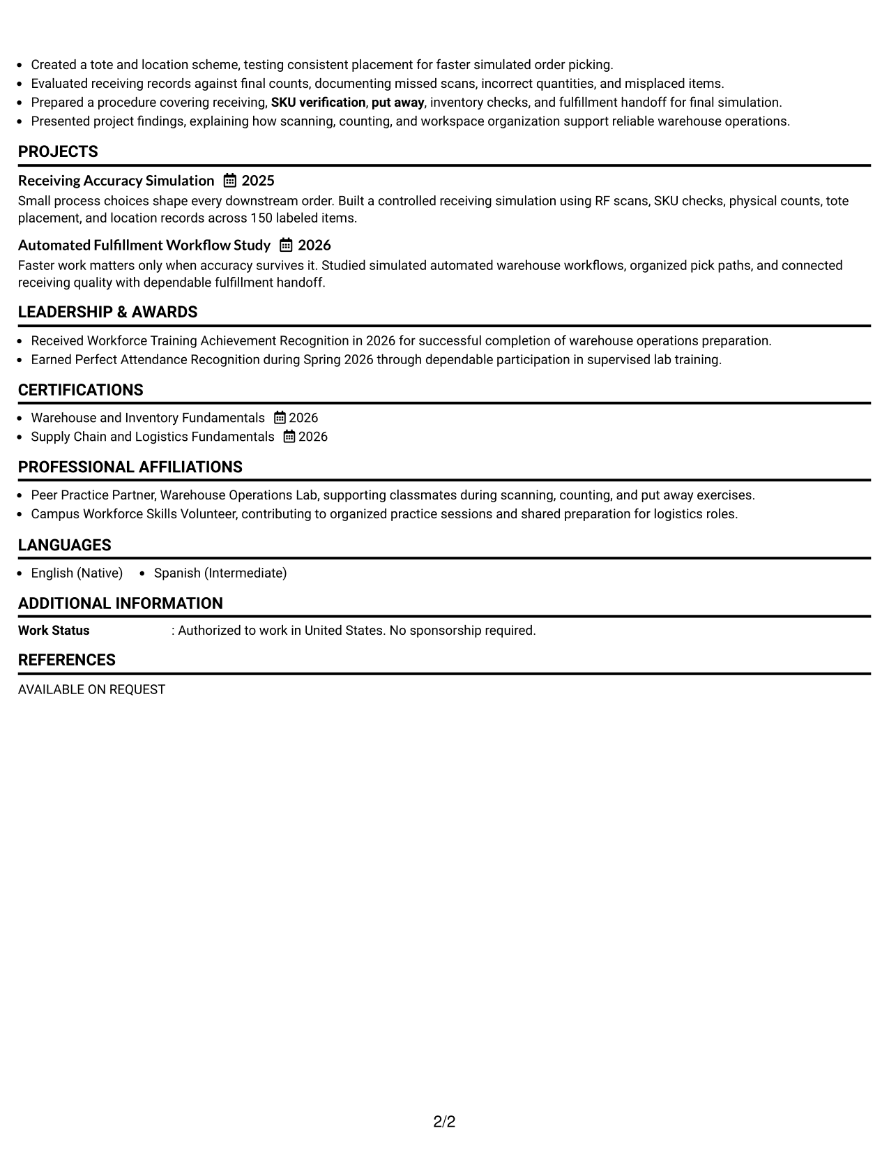 Resume Example Page 2