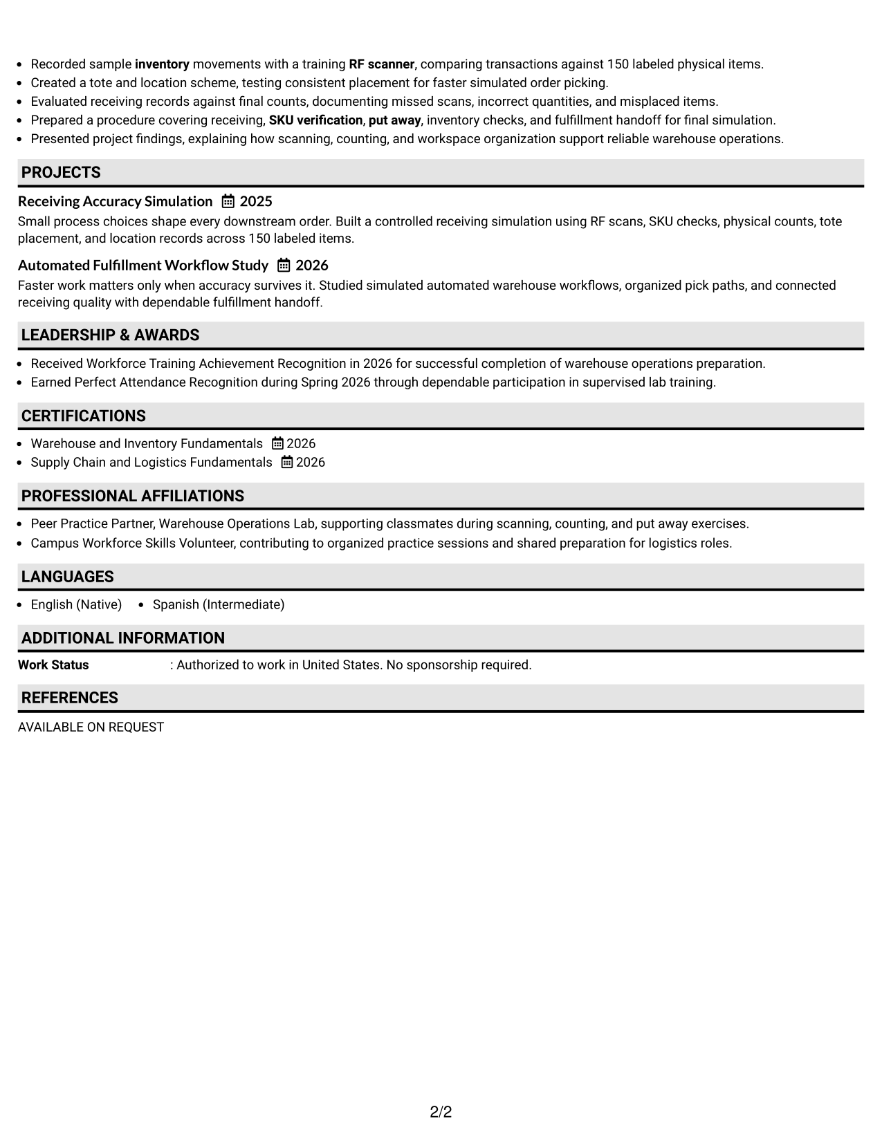 Resume Example Page 2