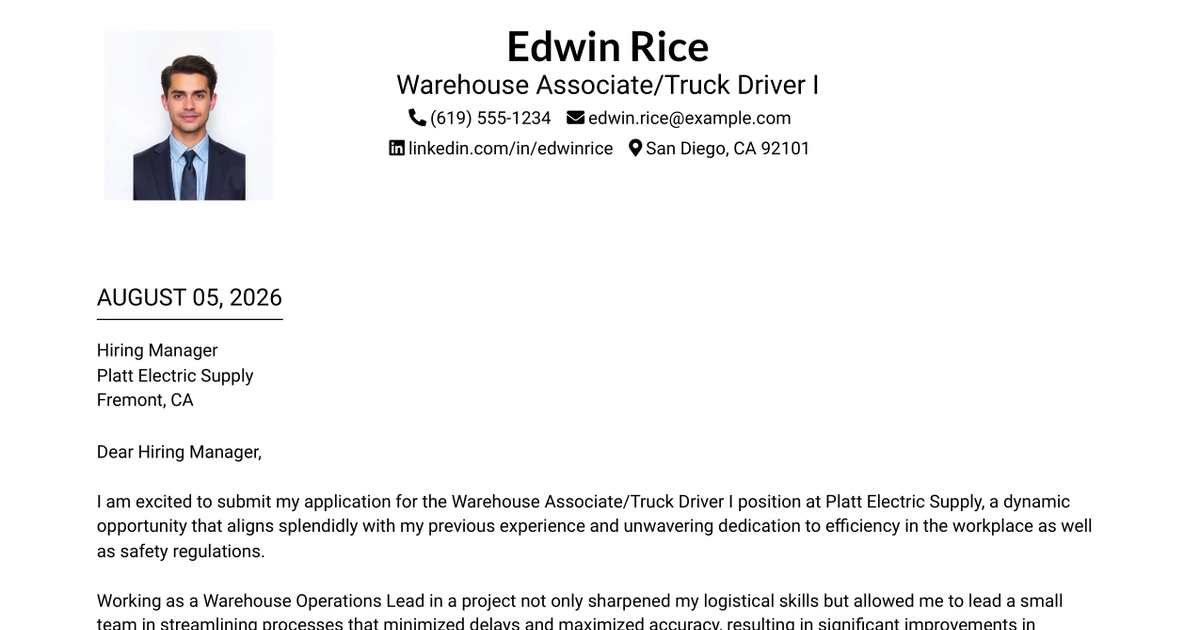 30+ Warehouse Associate/Truck Driver I Cover Letter Templates with Example 2026
