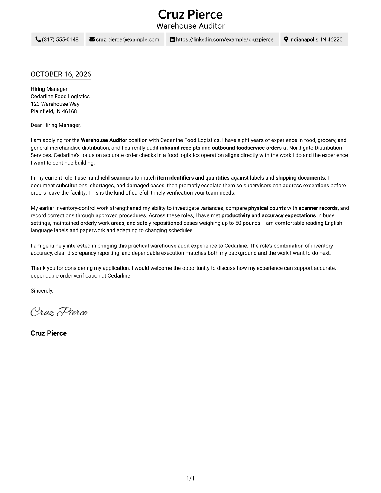 Cover letter example — page 1