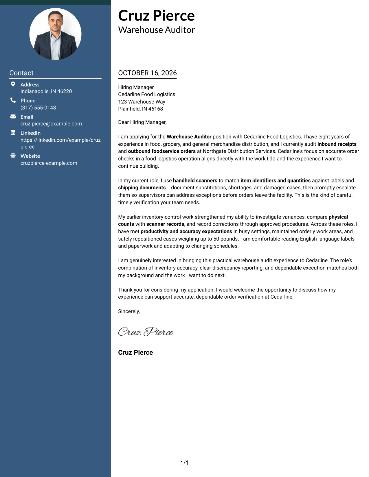 Cover letter example — page 1