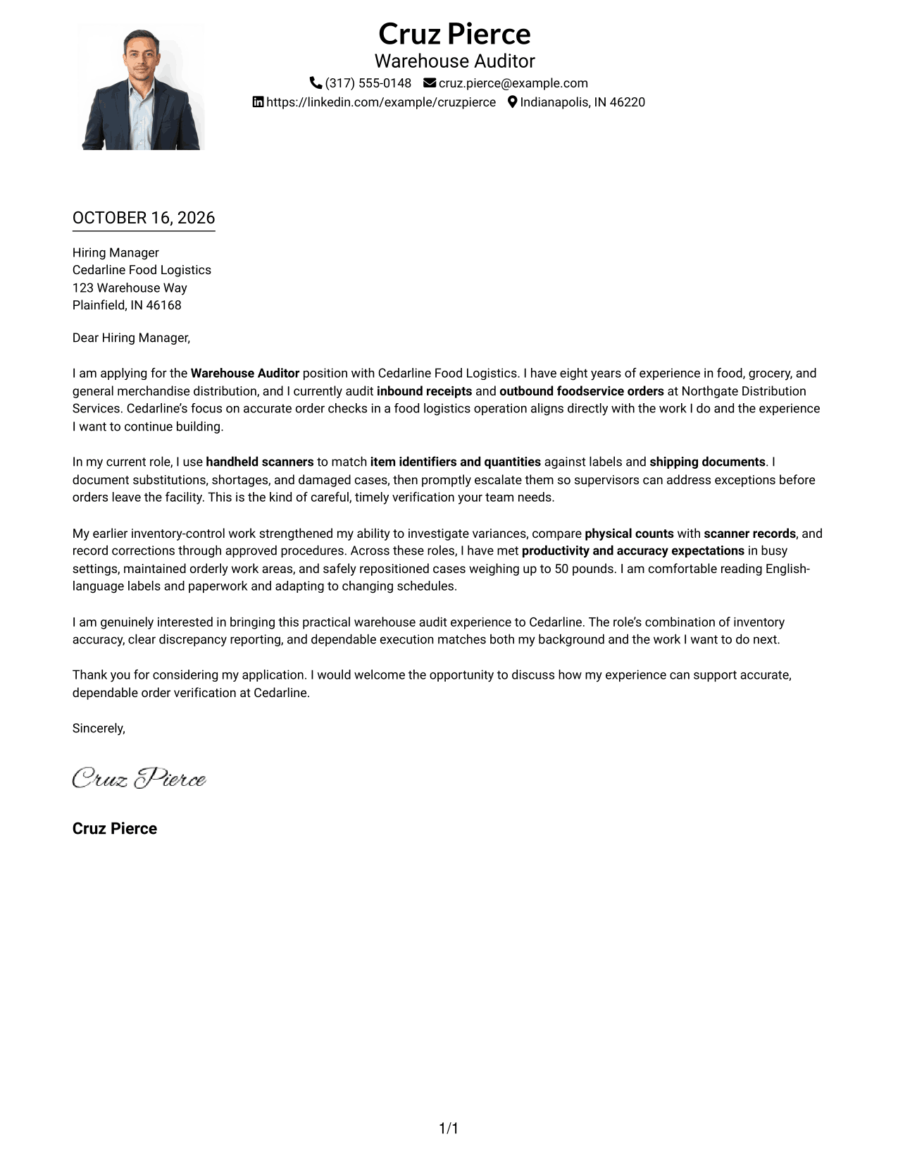 Cover letter example — page 1